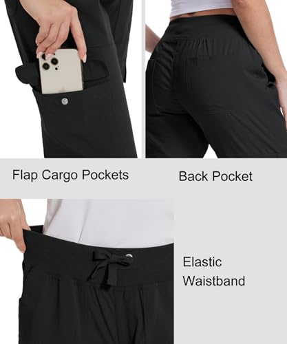 Women's Cargo Capri Pants with 6 Pockets - Lightweight Summer Hiking Capris, Medium / Black