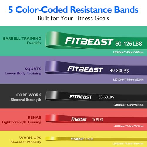 Vibrant FitBeast Resistance Bands Set 5-125 lbs for Full Body Workout