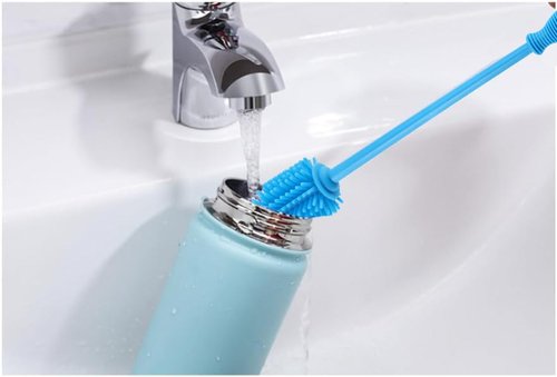 Silicone Bottle Cleaning Brush with Long Handle, BPA Free 12.5" Water Bottle Cleaner for Baby Bottles, Hydro Flask, Sports Bottle, Vase, Glassware, Perfect for Smaller Diameter Bottle Openings (Blue)