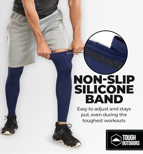 Navy Blue Leg Compression Sleeves for Men & Women - Sun Protection & Recovery