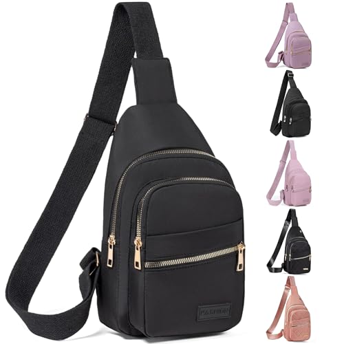 Small Crossbody Sling Backpack Sling Bag for Women, Chest Bag Daypack Fanny Pack Cross Body Bag for Outdoors Hiking Traveling - Gold Zipper