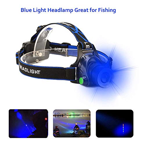 Blue LED Headlamp Flashlight Water-Resistant Zoomable 3 Modes for Outdoor Activities