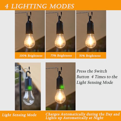 4Pack Solar Camping Lanterns Rechargeable Hanging Tent Lights - Warm