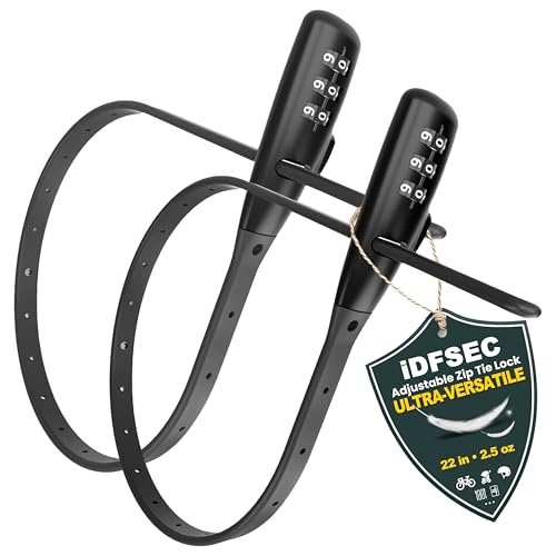 22 Inch Combination Zip Tie Bike Lock 2 Pack - Adjustable & Weather-Resistant