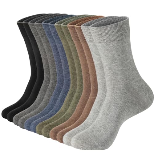Men's Crew Socks 6 Pairs - Breathable Cotton Moisture-Wicking with Elastic Band, Variation 9-11 / Mix01