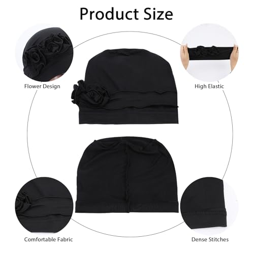 Chemo Headwear for Women - 4-Pack Elastic Turban Caps with Flower Design