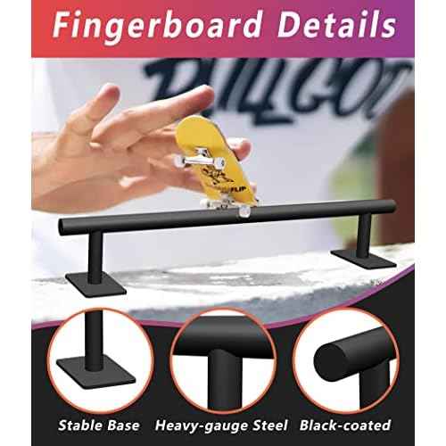Professional Fingerboard Flat Rail Premium Solid Steel Construction Fingerboard Deck Fingerboard Ramp Great Add for Fingerboard Parks Black Powder Coated Finish Non-Slip Foam Feet (round)