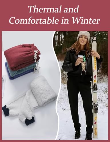 Flygo Womens Winter Fleece Joggers with Pockets - Sherpa Lined Pants, Small Dark Grey