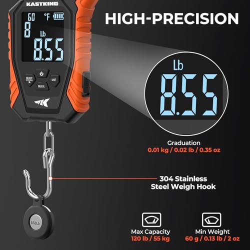 Digital Fish Scale Waterproof IPX6 120 lb Capacity with Large Display - Orange