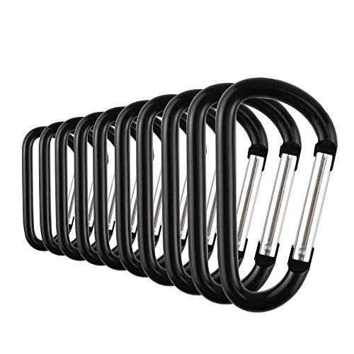 SWATOM Aluminum Carabiner Clip Snap Hook Keyring 1.5/1.9/2.2/2.4/2.8 Inch Carabiners Keychains Black(10P/20P)