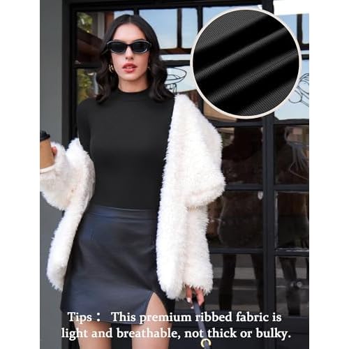 Ekouaer Mock Turtle Necks Tops for Women Long Sleeve Ribbed Shirts Thermal Slim Fit Lightweight Undershirts S-XXL