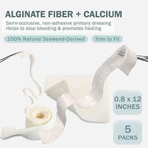 EVERLIT Calcium Alginate Wound Dressing | Gentle, Non-Stick Sterile Dressing Pad | Soft and Highly Absorbent Bandage with Soothing Gel Matrix (12" Rope | 5 Pack)