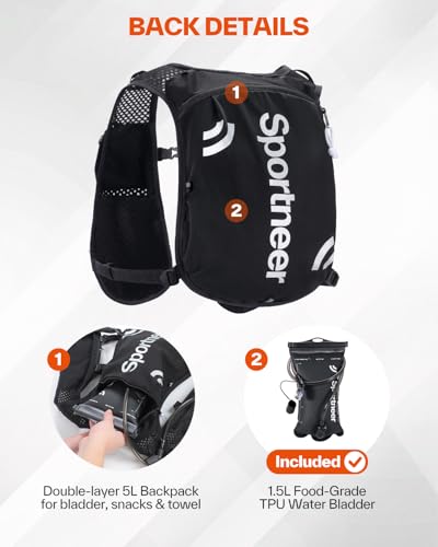 Lightweight Hydration Backpack with 1.5L Water Bladder for Running Hiking Cycling