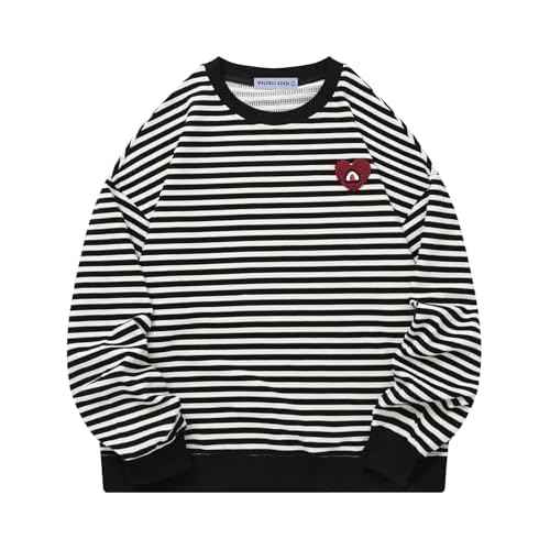 Aelfric Eden Oversized Sweatshirt for Women Crewneck Striped Sweatshirt Preppy Shirts Y2K Tops