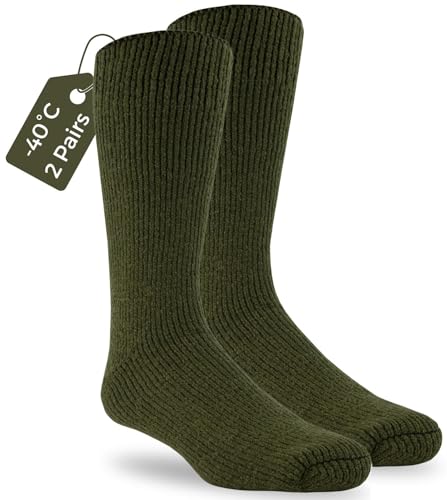 Large Green 2-Pack Thermal Winter Hiking Socks - 85% Wool, 40 Below Arctic Trail