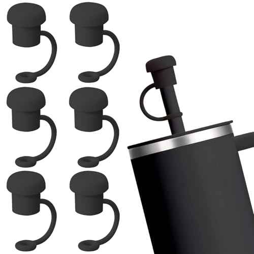 Straw Cover Cap for Stanley Cup, Straw Topper for Stanley 40oz, 30oz, 20oz, Stanley Cup Accessories Silicone Straw Cap Dust-Proof Protector Straw Lid for 0.4in/10mm Straws (Black)