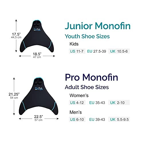 Fin Fun Mermaid Monofin - Blue Trim Black, Large Water Flipper for Kids & Adults