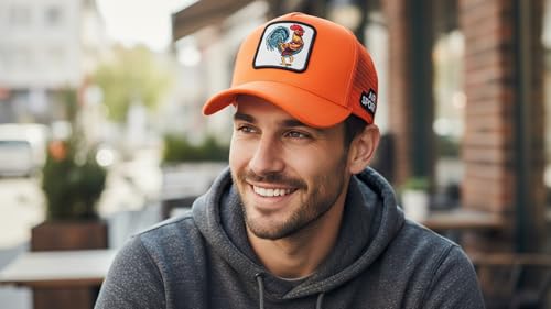 Adjustable Rooster Embroidery Baseball Cap for Men Women - Orange, Quick Dry Mesh, Cool Vent, One Size