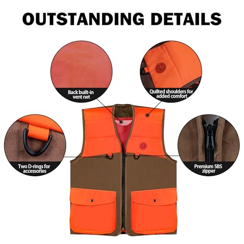 Large Upland Hunting Vest with Multi Pockets - Brown and Orange Bird Field Game Gear