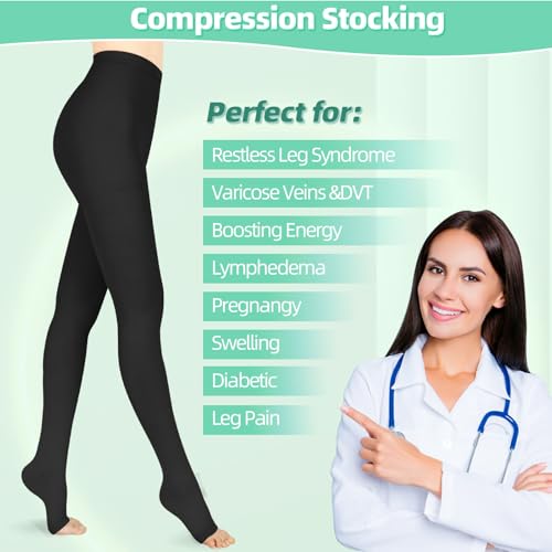 X-Large Beige Black 20-30mmHg Compression Pantyhose for Women Men