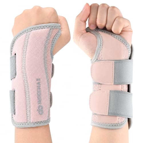 Adjustable Copper Infused Wrist Brace for Carpal Tunnel Support - Pink, L/XL - Right Hand