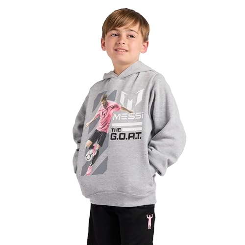 Messi Boys' Long Sleeve Hoodie Sweatshirt Heather Grey 10-12