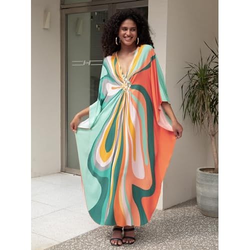 Women 2025 Summer Kaftan Dresses Plus Size Bathing Suit Cover Up Moo Moos Beach Dress for Swimwear Caftan Dress