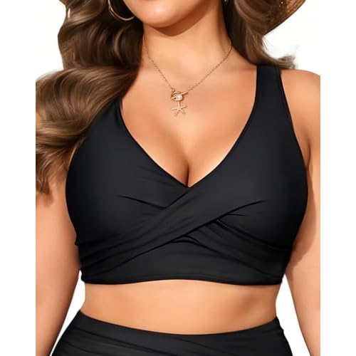Women Plus Size Bikini Top - Twist Front Swimsuit Top Push Up Full Coverage Bathing Suit 2025 Swim Bra for Large Bust