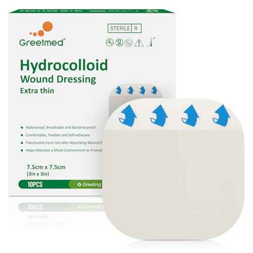 Extra Thin Hydrocolloid Bandages 10 Pack 3" x 3" Large Wound Care Dressing Self Adhesive Big Waterproof Hydrogel Patch Bandaids Healing for Burn Blister Bedsore Acne Care
