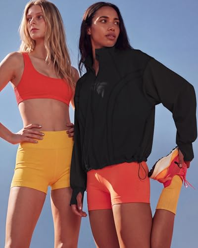Gacaky Women's Lightweight Oversized Yoga Windbreaker Jacket Medium Black