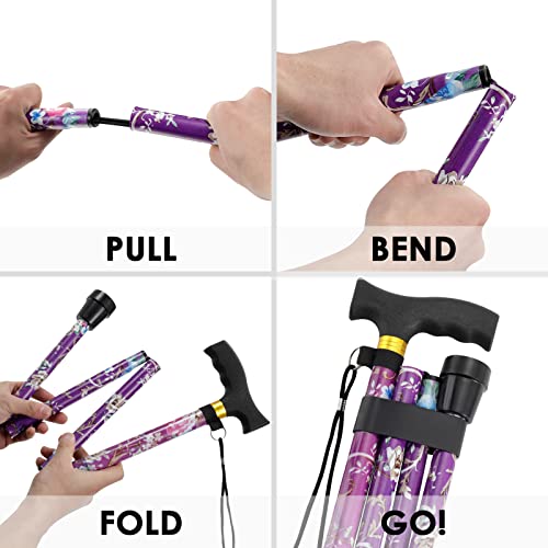 Adjustable Purple Walking Cane for Men & Women - Folding 5-Level Support