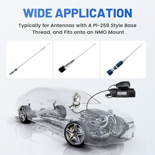 NMO to SO239 UHF PL259 Antenna Adapter for Ham Radio, Heavy Duty Brass Connector