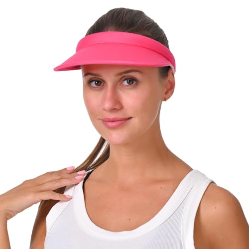 Sun Visor Hats Women Men Wide Brim Clip-On Outdoor Sports Golf Beach Travel Tennis Cap - White Pink 6 3/4-7 1/2