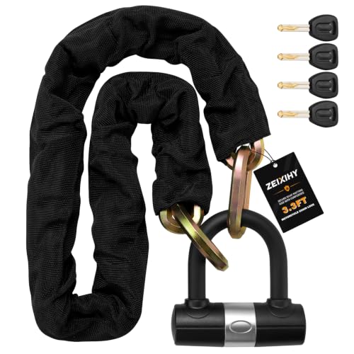 Rose Gold Heavy Duty Motorcycle Chain Lock 10mm Hardened Steel Security Bike Lock with U Lock & 4 Keys - 3.2FT