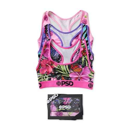 PSD Womens Sports Bra ? Wild Trip 3-Pack, Comfortable Medium Support Sports Bras for Women Pack, Womens Racerback Sports Bras Multipack, Medium