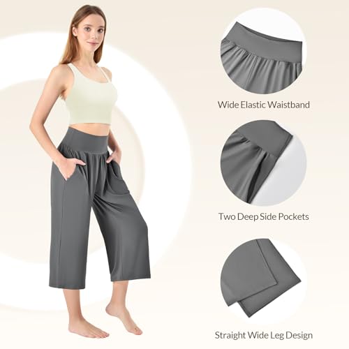 Ipletix Women's Capri Pants Casual Gaucho Wide Leg 23" Inseam Large Navy