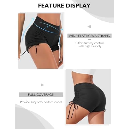 Buauty Women's Swim Shorts High Waisted Bathing Suit Bottoms Adjustable Side Tie Swimsuit Boy Short Pants Swimwear UPF50+