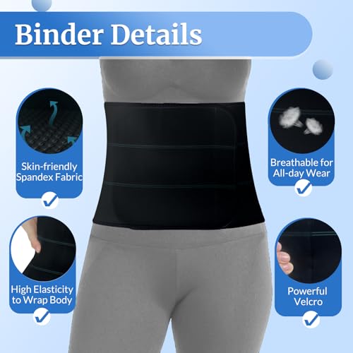 Abdominal Binder Post Surgery - Elastic Belly Band Compression Stomach Wrap Tummy Tuck Belt - Skin Friendly, Breathable, Soft - 3 Panel - Black (Size M)