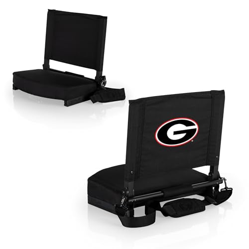 PICNIC TIME NCAA Georgia Bulldogs Gridiron Stadium Seat, Lightweight, Portable Folding Chair for Bleachers and Benches, (Black)