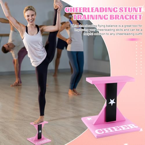 Pink Cheerleading Balance Trainer 12.2 x 13.19 Inch Wood Stunt Training Stand for Flexibility & Core Strength