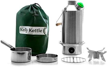 Kelly Kettle Base Camp Stainless Steel Basic Kit 54 oz.(1.6 LTR) Large Stainless Steel Camp Kettle, Lightweight Camping Kettle with Whistle, Camp Stove for Fishing, Hunting, Hiking, Survival Gear