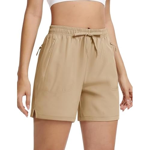 TACVASEN Women's 5'' Hiking Shorts Quick Dry Golf Lightweight UPF50+ Athletic Shorts Summer Water Resistant Zipper Pockets