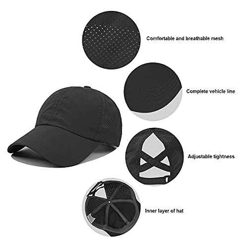 Criss-Cross Ponytail-Baseball-Cap for Women - Summer Adjustable Quick-Dry High-Messy-Bun Dad-Hat Fit for 22"