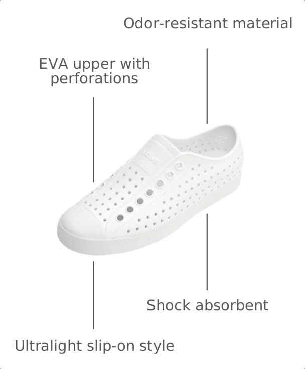 Unisex Lightweight Casual Sneakers - Native Shoes Jefferson Style - Shell White, 10 Women / 8 Men