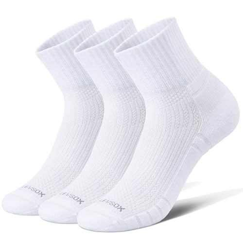 LEVSOX Compression Ankle Socks - White Medium 3 Pairs Bamboo Viscose Athletic Socks