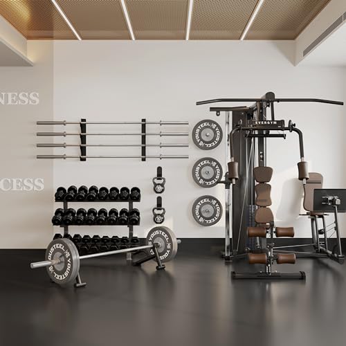 Wall Mount Barbell Rack with 4 Hooks - Heavy Duty Vertical Weight Bar Holder for Gym