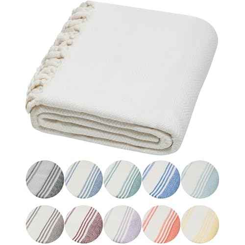 DEMMEX Organic Diamond Turkish Bath & Beach Towel - 100% Oeko-TEX Certified Cotton - Ultra-Soft, Quick-Dry, Lightweight, Compact Luxury Peshtemal Towel, Prewashed, Oversized, 71"x36", White