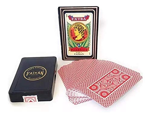 Spanish Plastic Playing Cards - 40 Card Deck for Card Games, Black Case
