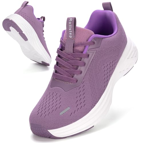 Wide Toe Box Women's Athletic Sneakers - Purple, 8-8.5 Wide Arch Support Non-Slip Walking Shoes for Diabetic Plantar Fasciitis