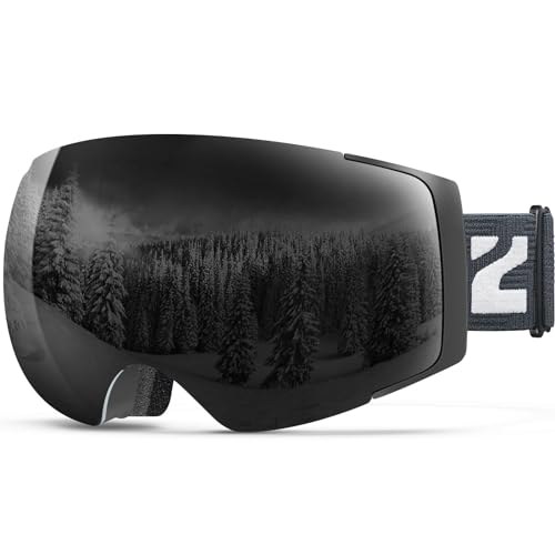 Magnetic Lens Ski Goggles for Men Women Adult - Black Grey White, Zionor X4